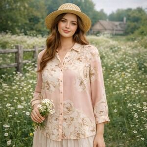 NWT ROSE + OLIVE Pink Floral Cottagecore Blouse Sheer Romantic Spring Small